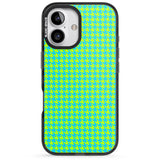 iPhone 16 Pro Max Neon Lime & Turquoise Houndstooth Pattern Black Impact Phone Case