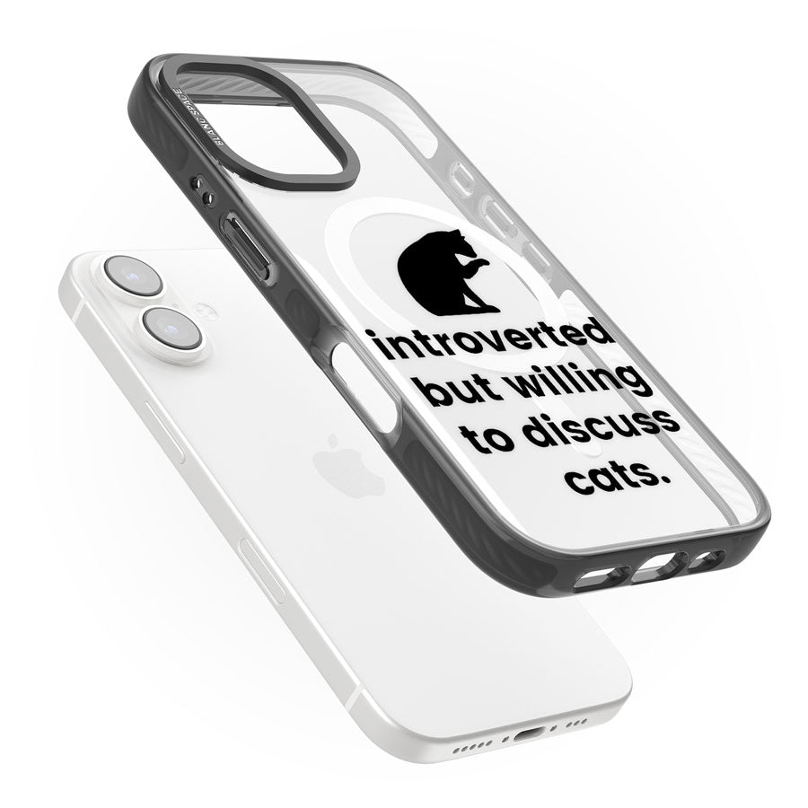 Introverted But Willing To Discuss Cats Black Impact Magsafe Phone Case for iPhone 16, iPhone 16 Plus