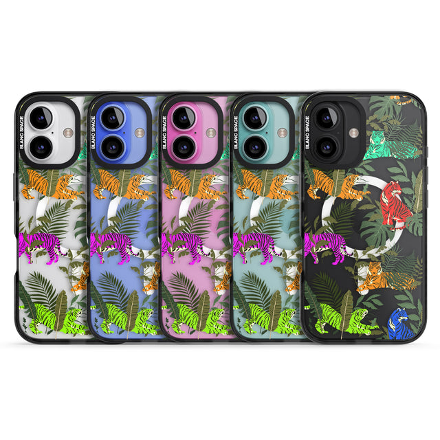 iPhone 16 Pro Max Colourful Tiger Jungle Cat Pattern Black Impact Phone Case