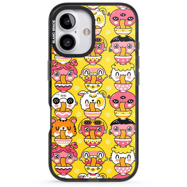 iPhone 16 Pro Max Ramen Noodle Kawaii Pattern Black Impact Phone Case