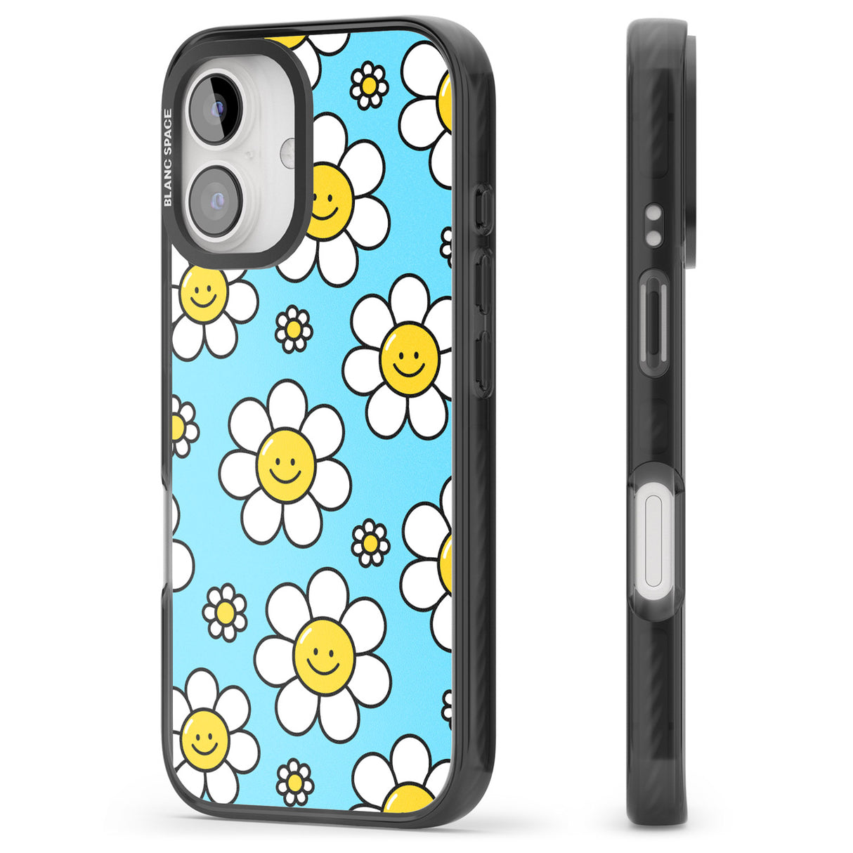 iPhone 16 Pro Max Daisy Faces Kawaii Pattern Black Impact Phone Case