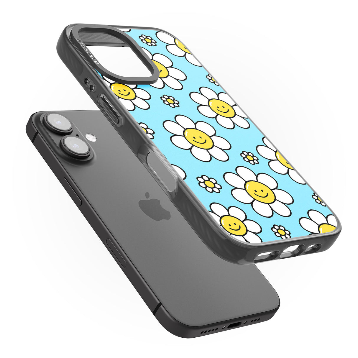 iPhone 16 Pro Max Daisy Faces Kawaii Pattern Black Impact Phone Case