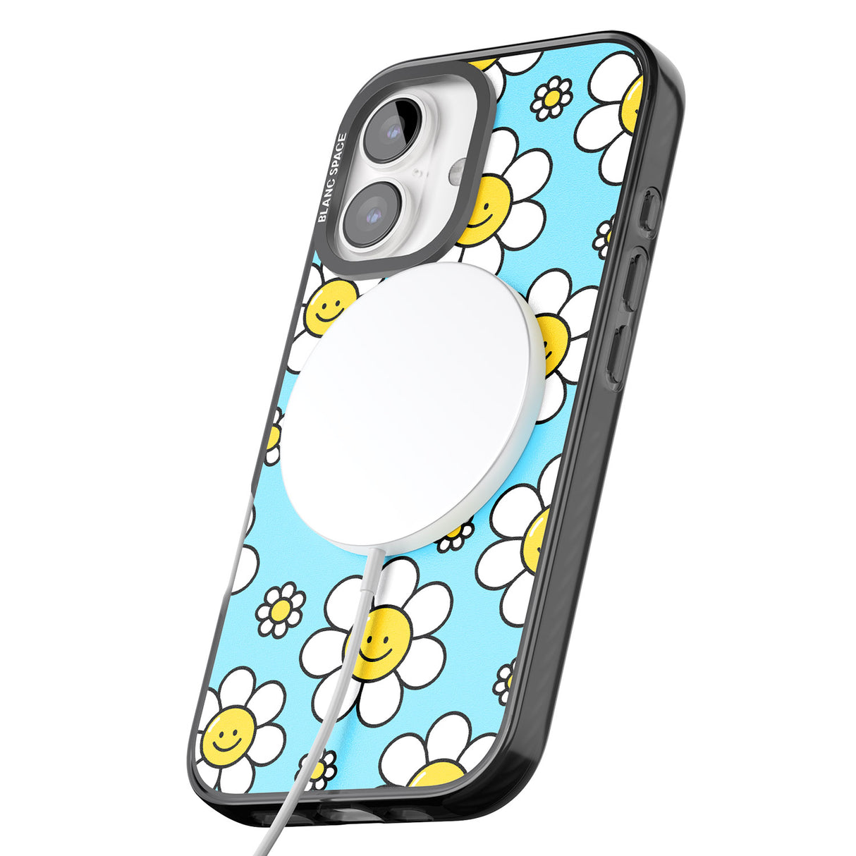 iPhone 16 Pro Max Daisy Faces Kawaii Pattern Black Impact Phone Case