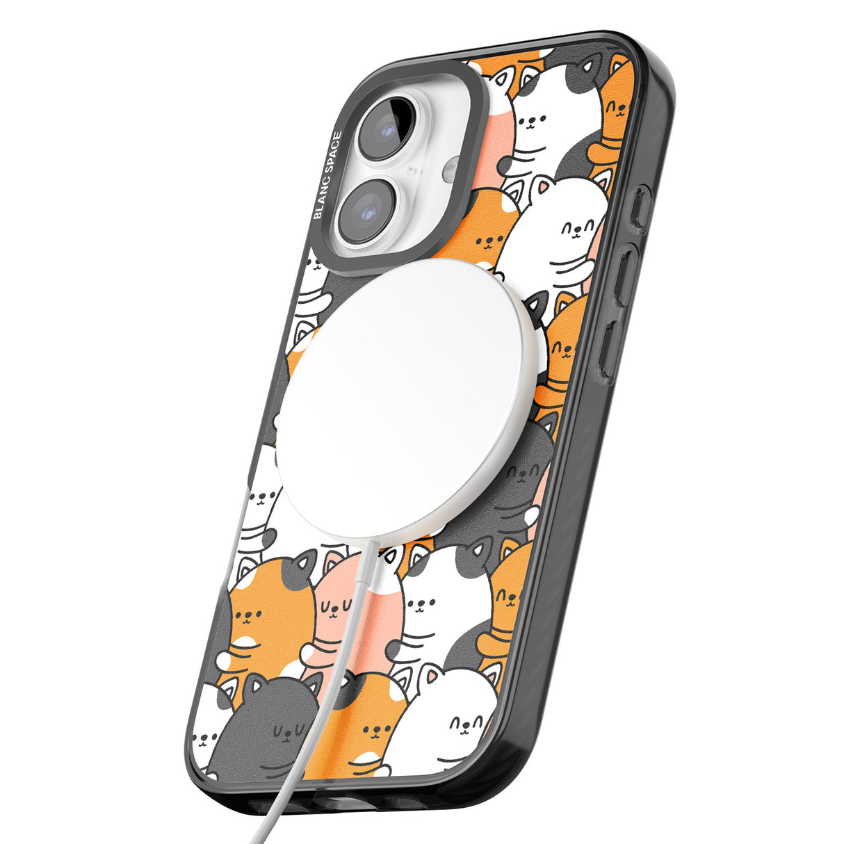 iPhone 16 Pro Max Spooning Cats Kawaii Pattern Black Impact Phone Case