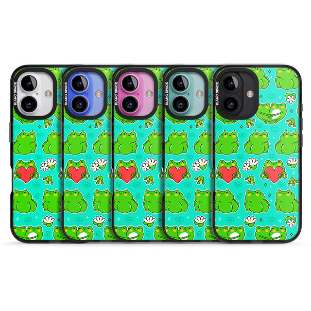 iPhone 16 Pro Max Frog Booty Kawaii Pattern Black Impact Phone Case