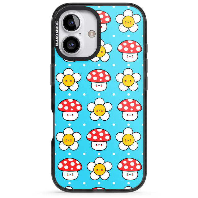 iPhone 16 Pro Max Shroom Bunnies Kawaii Pattern Black Impact Phone Case