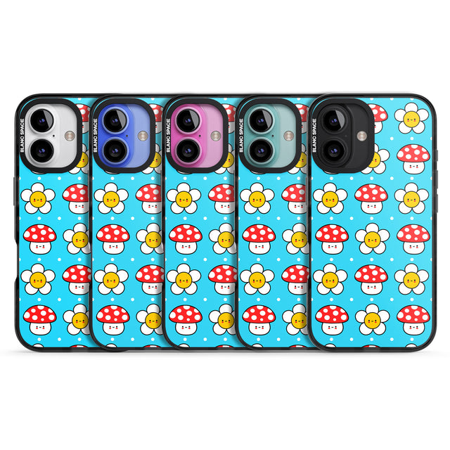 iPhone 16 Pro Max Shroom Bunnies Kawaii Pattern Black Impact Phone Case