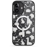 iPhone 16 Pro Max Adorable Mixed Animals Pattern (Clear) Black Impact Phone Case