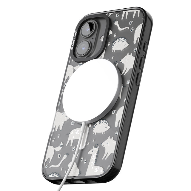 iPhone 16 Pro Max Adorable Mixed Animals Pattern (Clear) Black Impact Phone Case