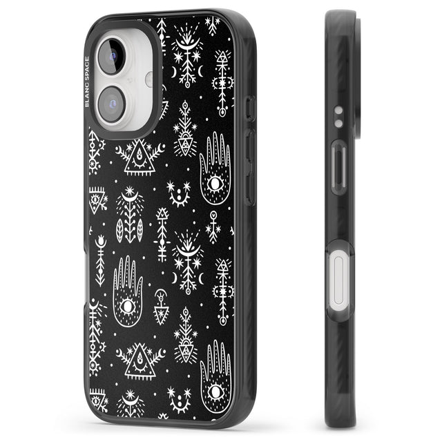 iPhone 16 Pro Max Tribal Palms - White on Black Black Impact Phone Case