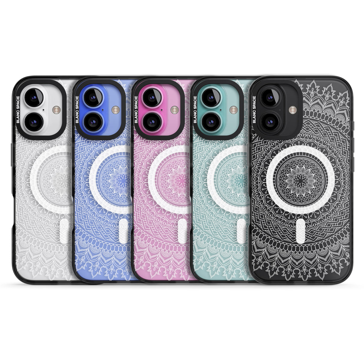 iPhone 16 Pro Max Large White Mandala Design Black Impact Phone Case