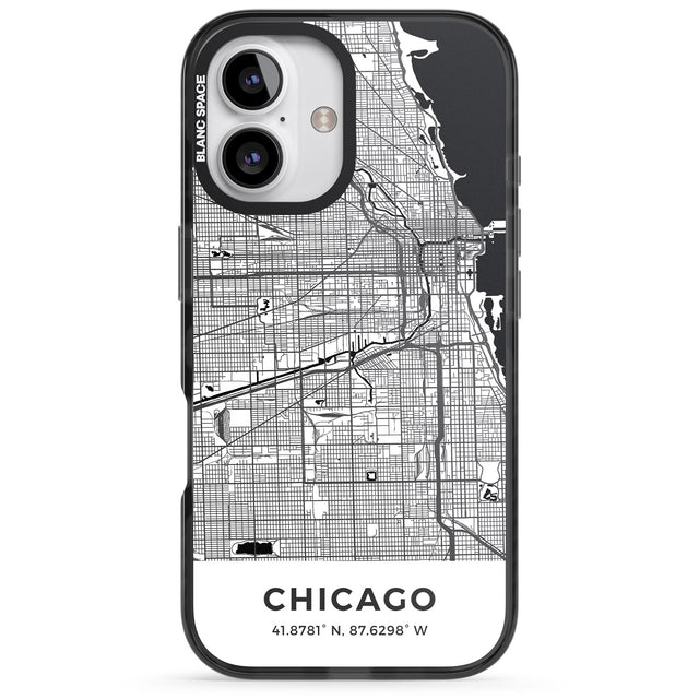 iPhone 16 Pro Max Map of Chicago, Illinois Black Impact Phone Case