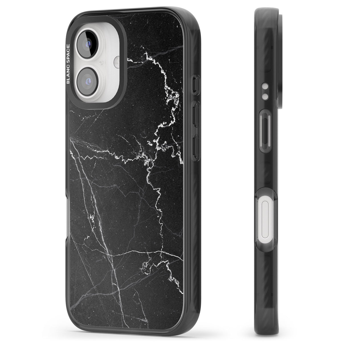 iPhone 16 Pro Max Bold Black Marble with White Texture Black Impact Phone Case