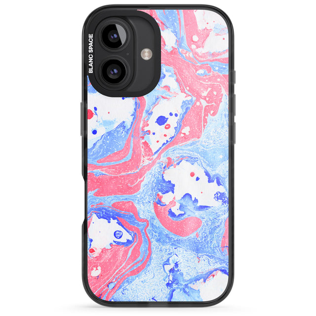 iPhone 16 Pro Max Pink, Blue & White Marbled Paper Pattern Black Impact Phone Case