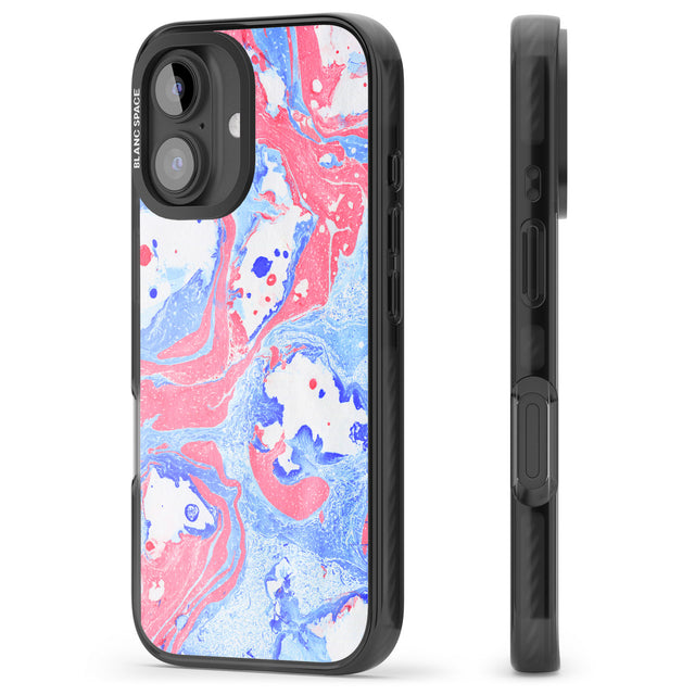 iPhone 16 Pro Max Pink, Blue & White Marbled Paper Pattern Black Impact Phone Case