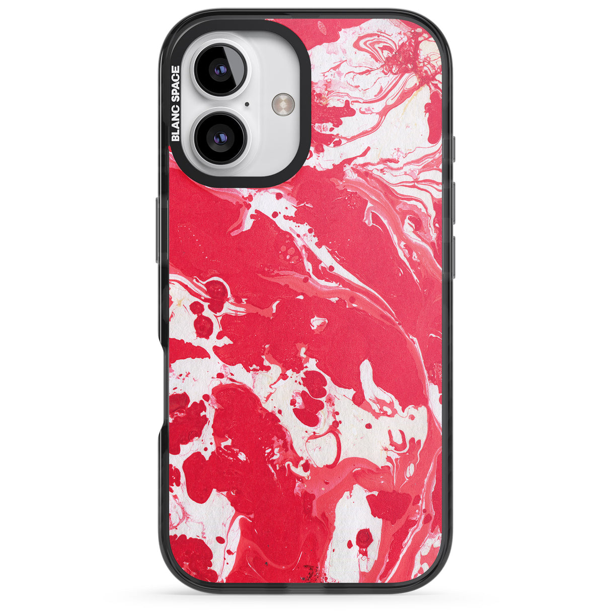 iPhone 16 Pro Max Red & White - Marbled Paper Black Impact Phone Case