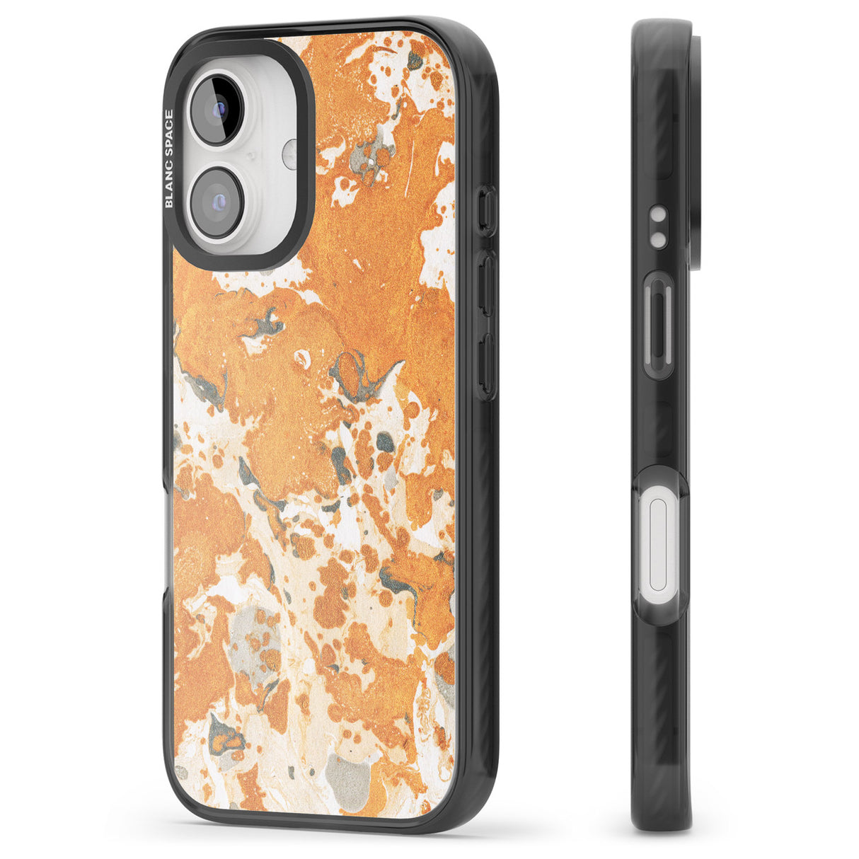 iPhone 16 Pro Max Orange Marbled Paper Pattern Black Impact Phone Case