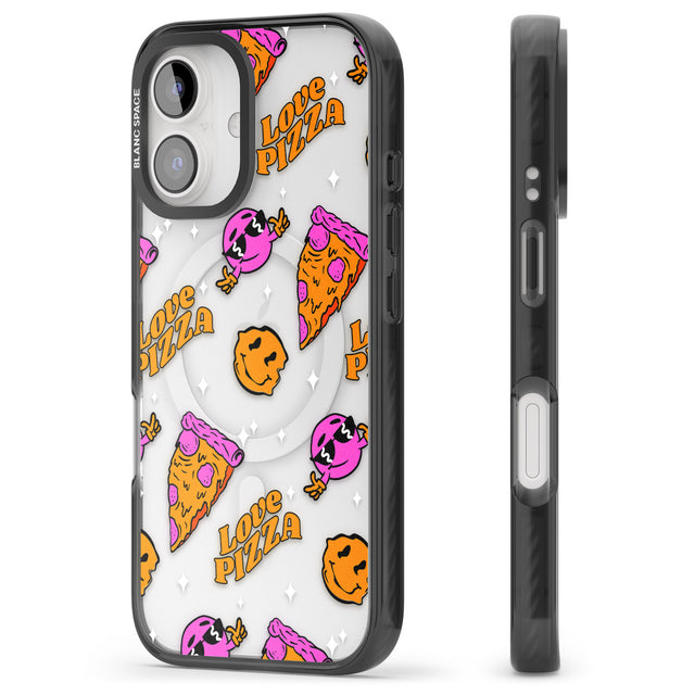 iPhone 16 Pro Max Psychedelic Love Pizza Pattern (Clear) Black Impact Phone Case