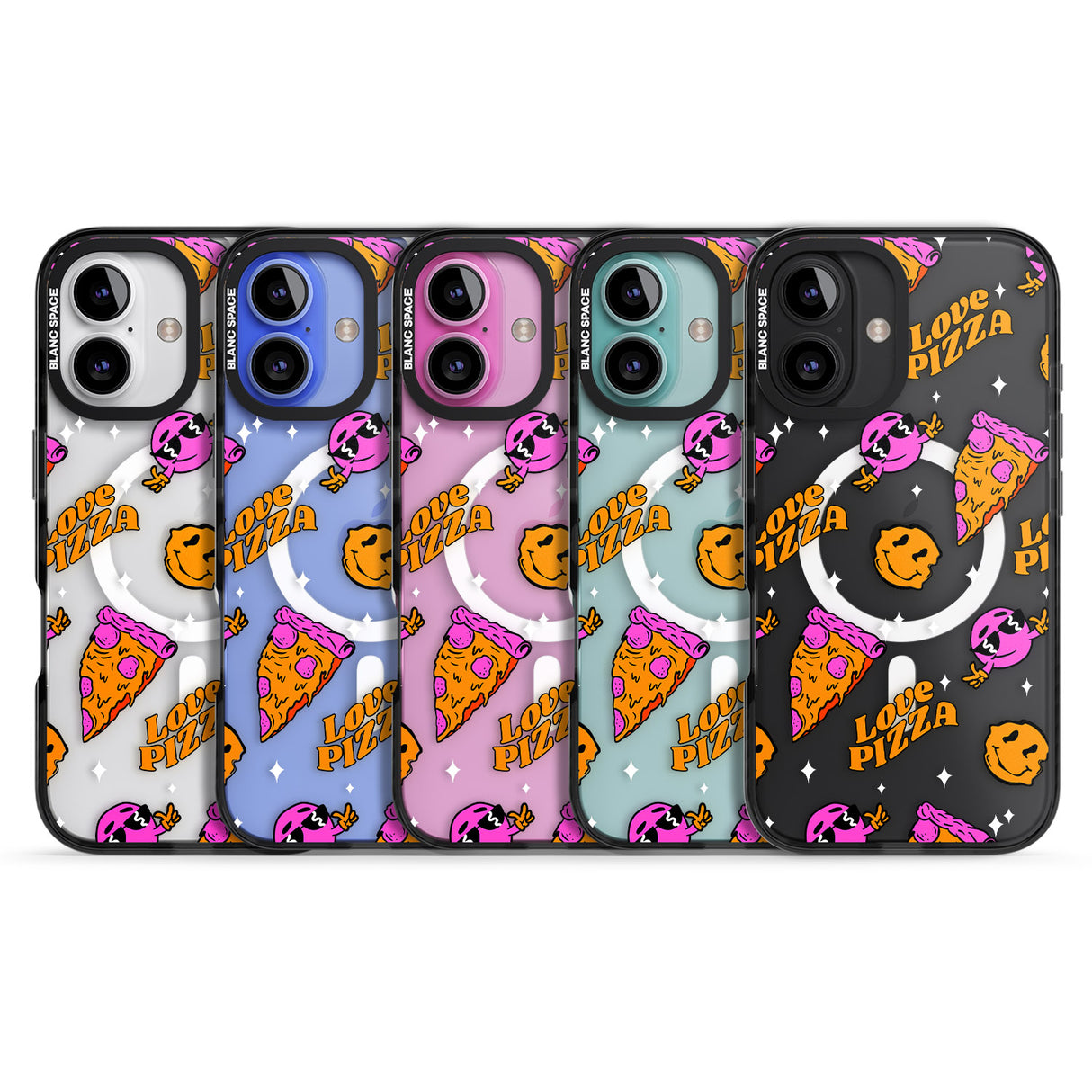 iPhone 16 Pro Max Psychedelic Love Pizza Pattern (Clear) Black Impact Phone Case