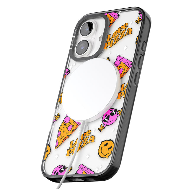 iPhone 16 Pro Max Psychedelic Love Pizza Pattern (Clear) Black Impact Phone Case