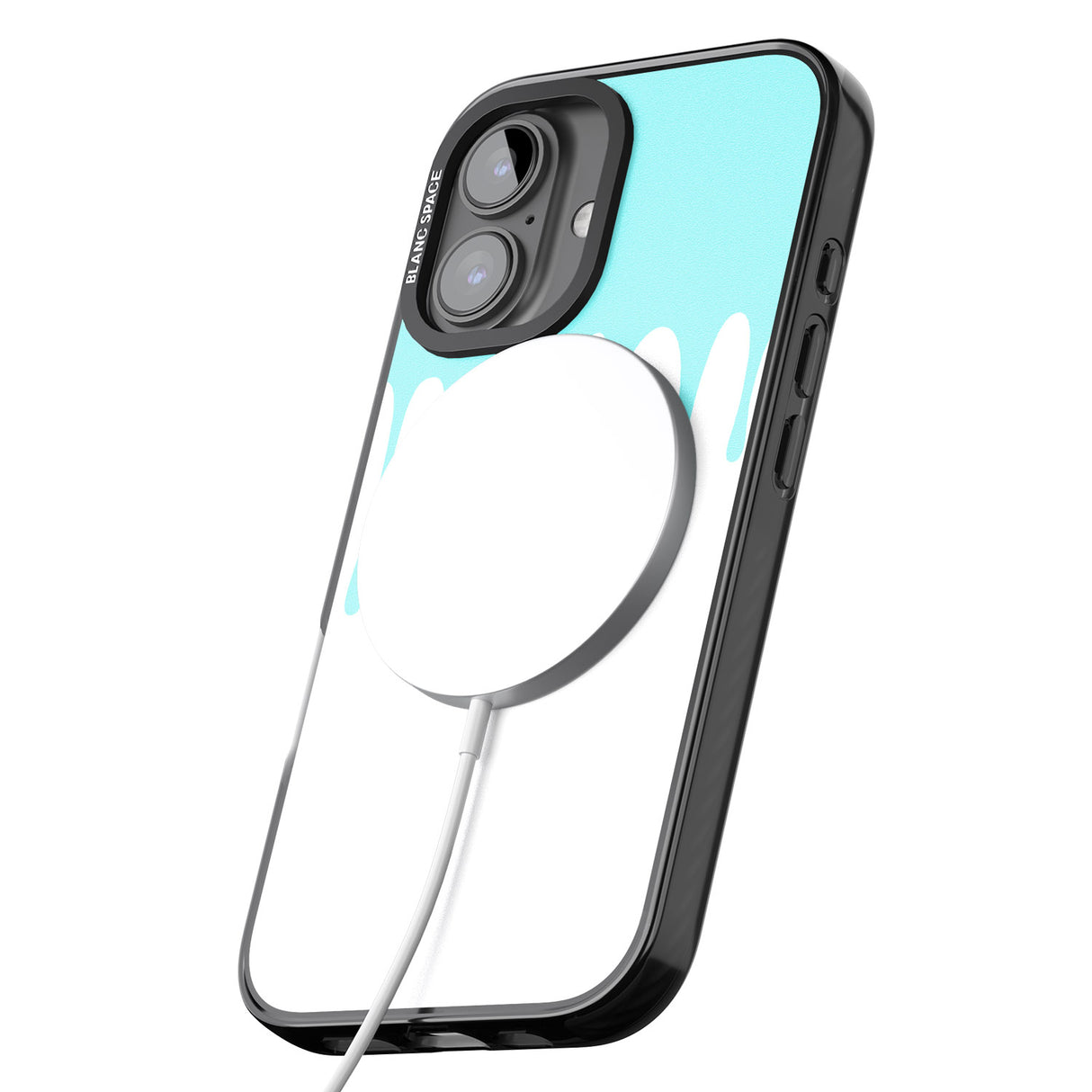 iPhone 16 Pro Max Melted Effect: Teal & White Black Impact Phone Case