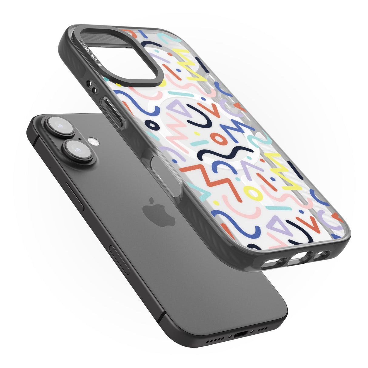 iPhone 16 Pro Max Colourful Squiggles Memphis Retro Pattern Design Black Impact Phone Case