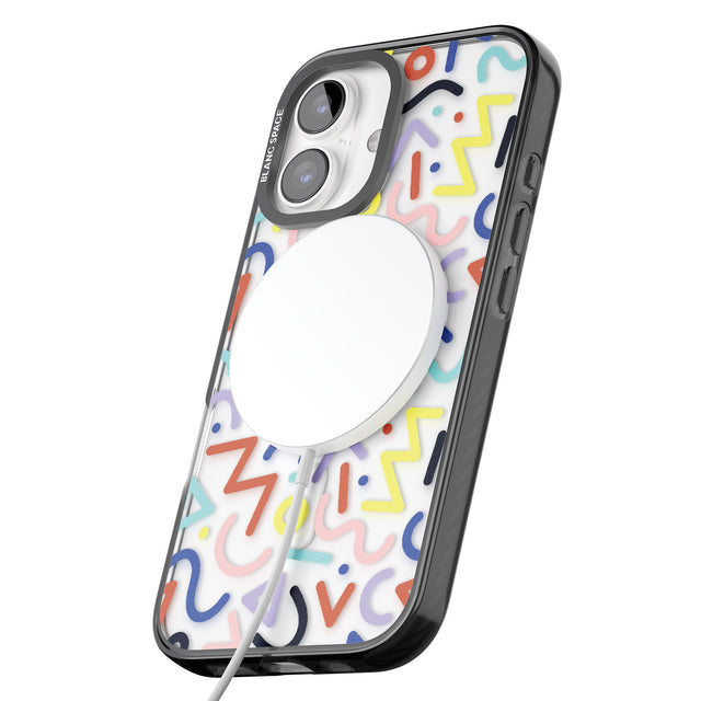 iPhone 16 Pro Max Colourful Squiggles Memphis Retro Pattern Design Black Impact Phone Case