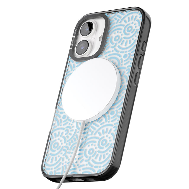 iPhone 16 Pro Max Light Blue Pattern Memphis Retro Pattern Design Black Impact Phone Case