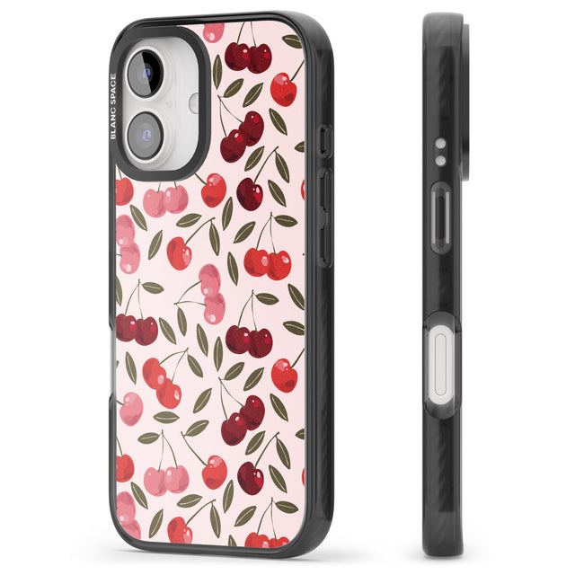 iPhone 16 Pro Max Fruity & Fun Patterns Cherries Black Impact Phone Case