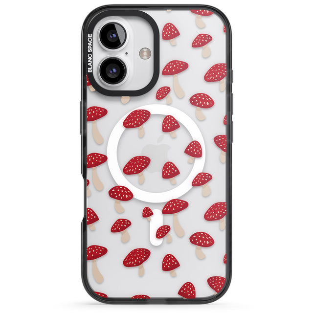 iPhone 16 Pro Max Magical Mushrooms Pattern Black Impact Phone Case