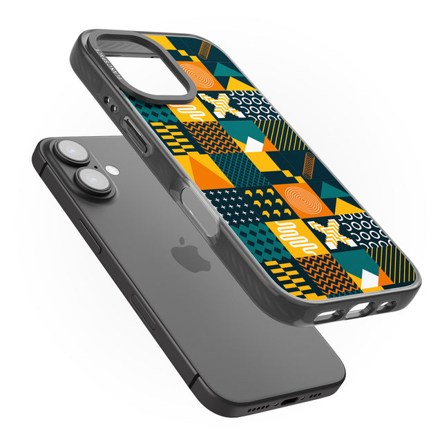 iPhone 16 Pro Max Funky Geometric Patterns: Orange & Dark Green Black Impact Phone Case