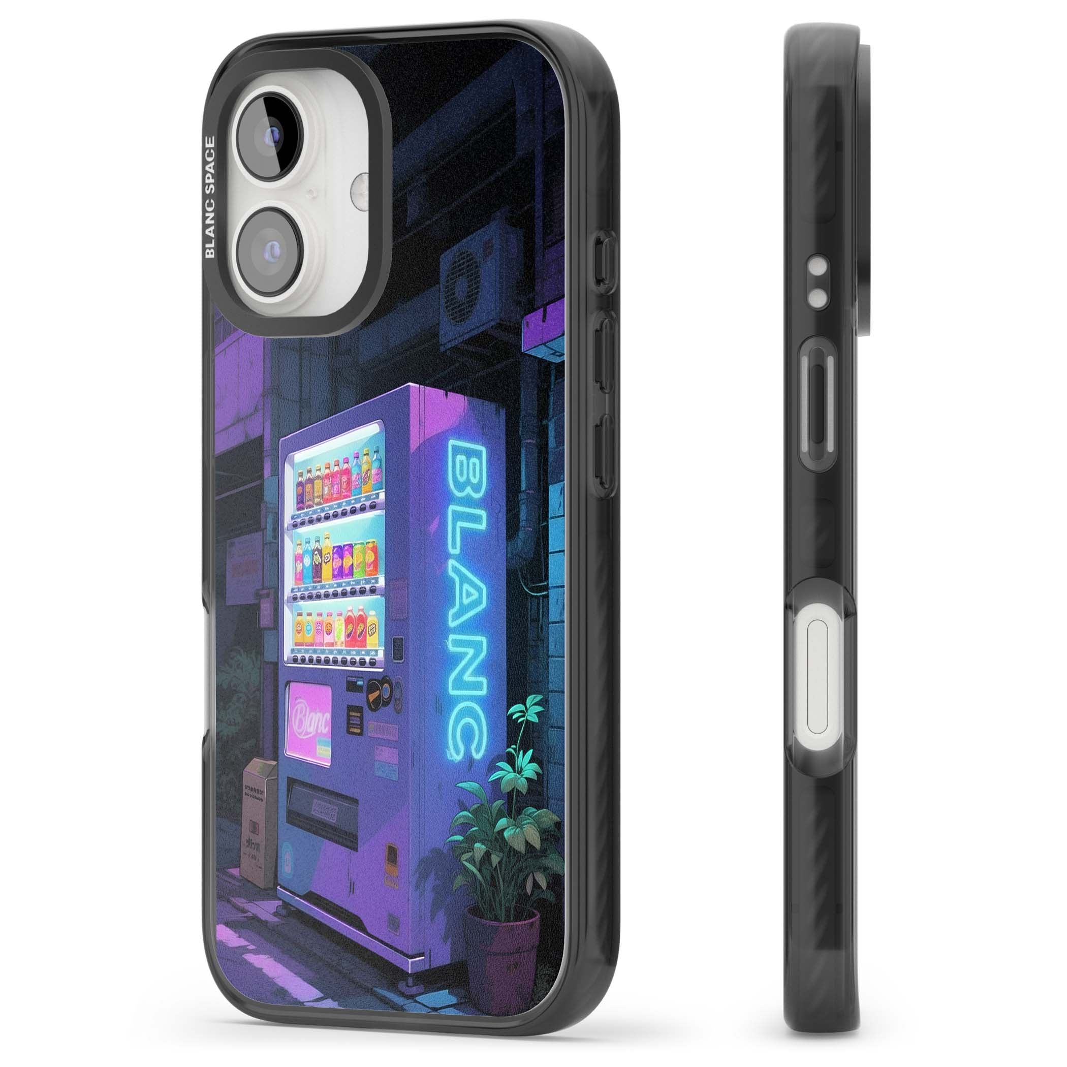 Shibuya Glow Japanese iPhone case featuring a glowing Tokyo vending machine, neon signage, and moody purple alleyway | Black Impact Magsafe case for iPhone 16, iPhone 16 Plus