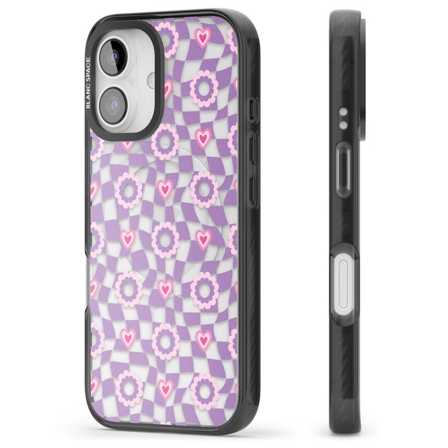 iPhone 16 Pro Max Checkered Love Pattern Black Impact Phone Case