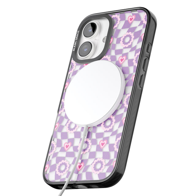 iPhone 16 Pro Max Checkered Love Pattern Black Impact Phone Case