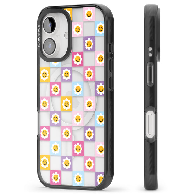 iPhone 16 Pro Max Daisy Squares Pattern Black Impact Phone Case