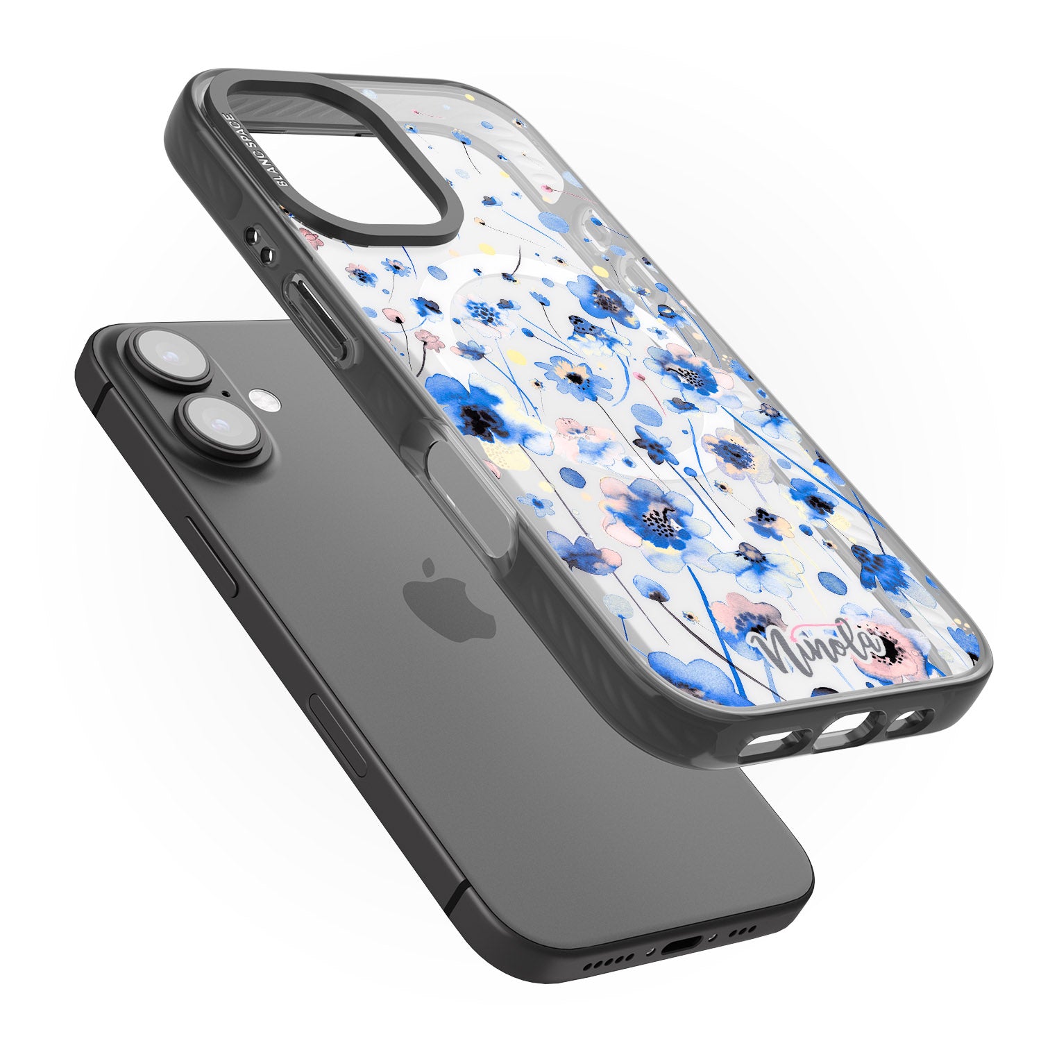 iPhone 16 Pro Max Ink Flowers Blue Black Impact Phone Case