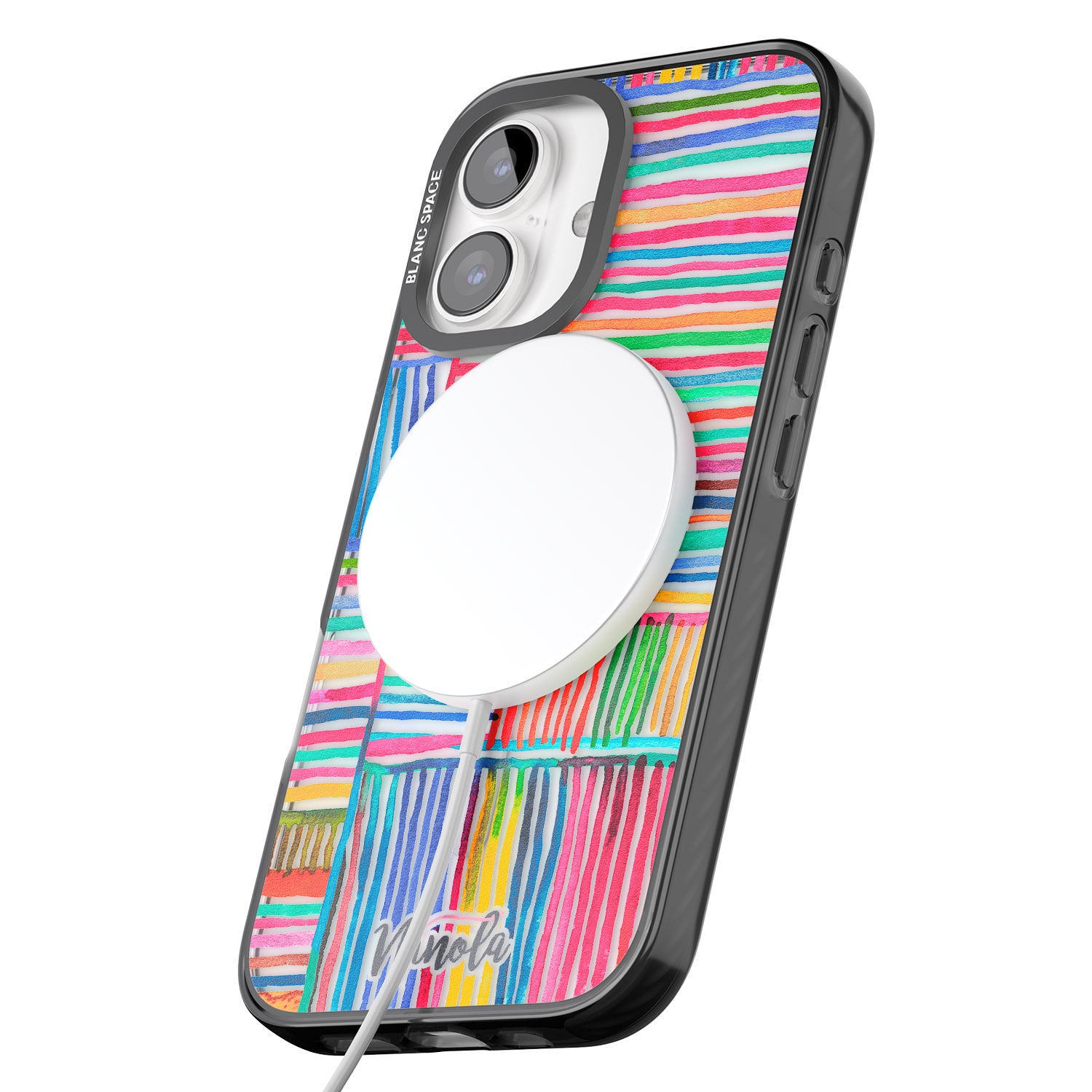 iPhone 16 Pro Max Watercolor Relaxing Lines Black Impact Phone Case