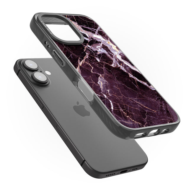 iPhone 16 Pro Max Black, Purple & Yellow shattered Marble Black Impact Phone Case