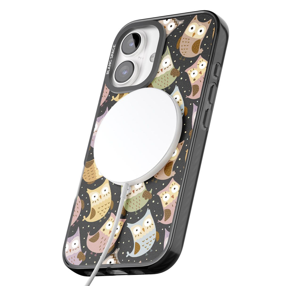 iPhone 16 Pro Max Cute Owl Pattern Black Impact Phone Case