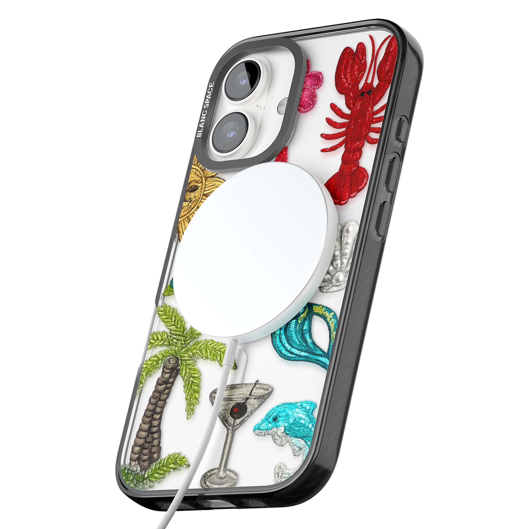 Painted Coastal Pattern coastal iPhone case | Black Impact Magsafe case for iPhone 16, iPhone 16 Plus