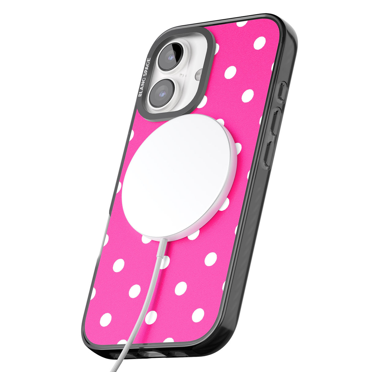 iPhone 16 Pro Max Pink Polka Dot Black Impact Phone Case