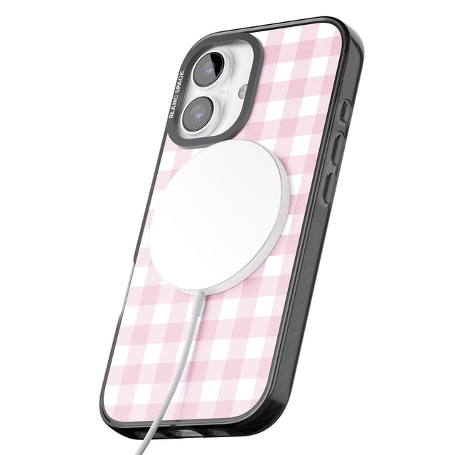 iPhone 16 Pro Max Pink Gingham Pattern Black Impact Phone Case