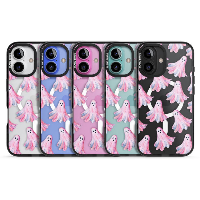 Pink Ghosts Black Impact Magsafe Phone Case for iPhone 16, iPhone 16 Plus