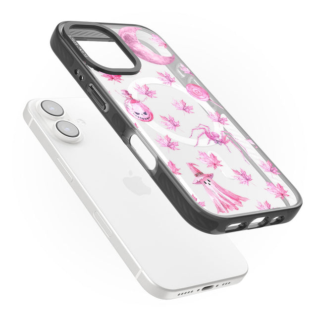 Pink Moon & Maple Black Impact Magsafe Phone Case for iPhone 16, iPhone 16 Plus