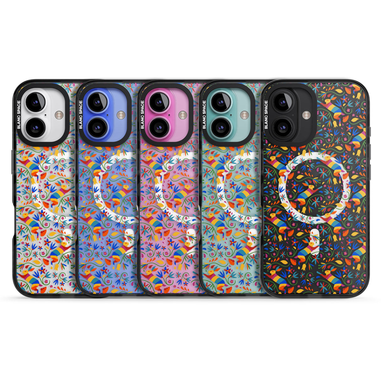 iPhone 16 Pro Max Floral Rabbit Pattern in Rainbow Black Impact Phone Case