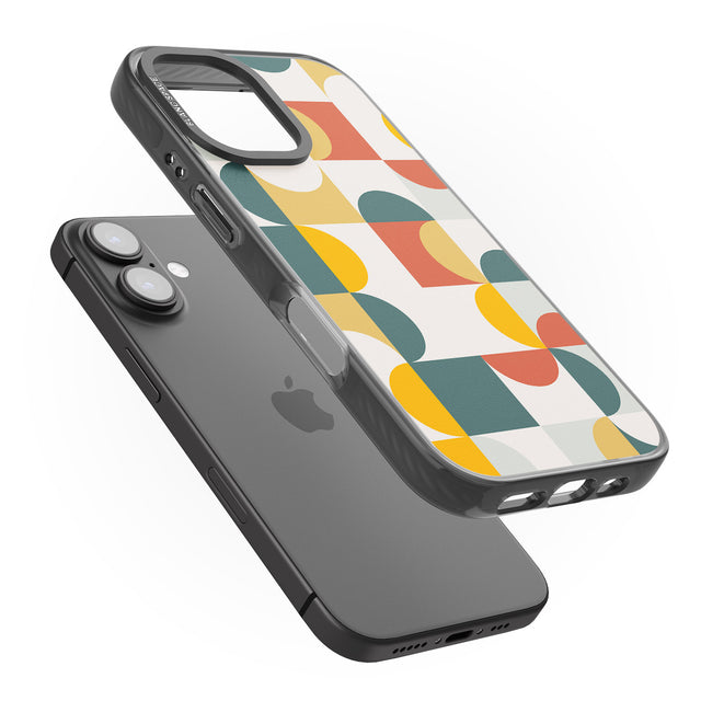 iPhone 16 Pro Max Abstract Retro Shapes: Muted Colour Mix Black Impact Phone Case