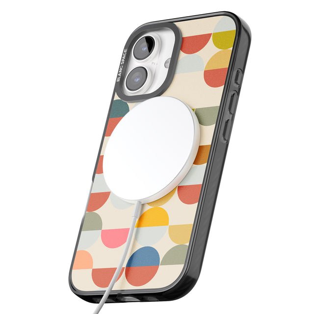 iPhone 16 Pro Max Abstract Retro Shapes: Colourful Circles Black Impact Phone Case