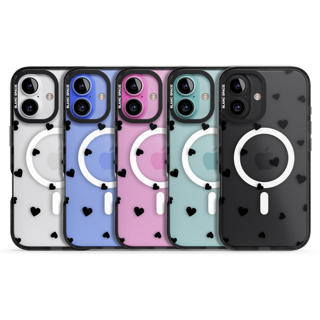 iPhone 16 Pro Max Black Hearts Pattern Black Impact Phone Case