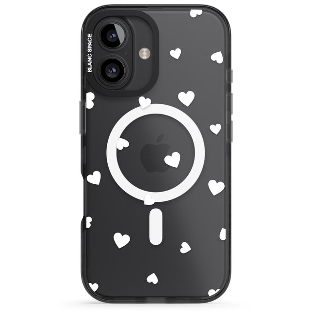 iPhone 16 Pro Max White Hearts Pattern Black Impact Phone Case