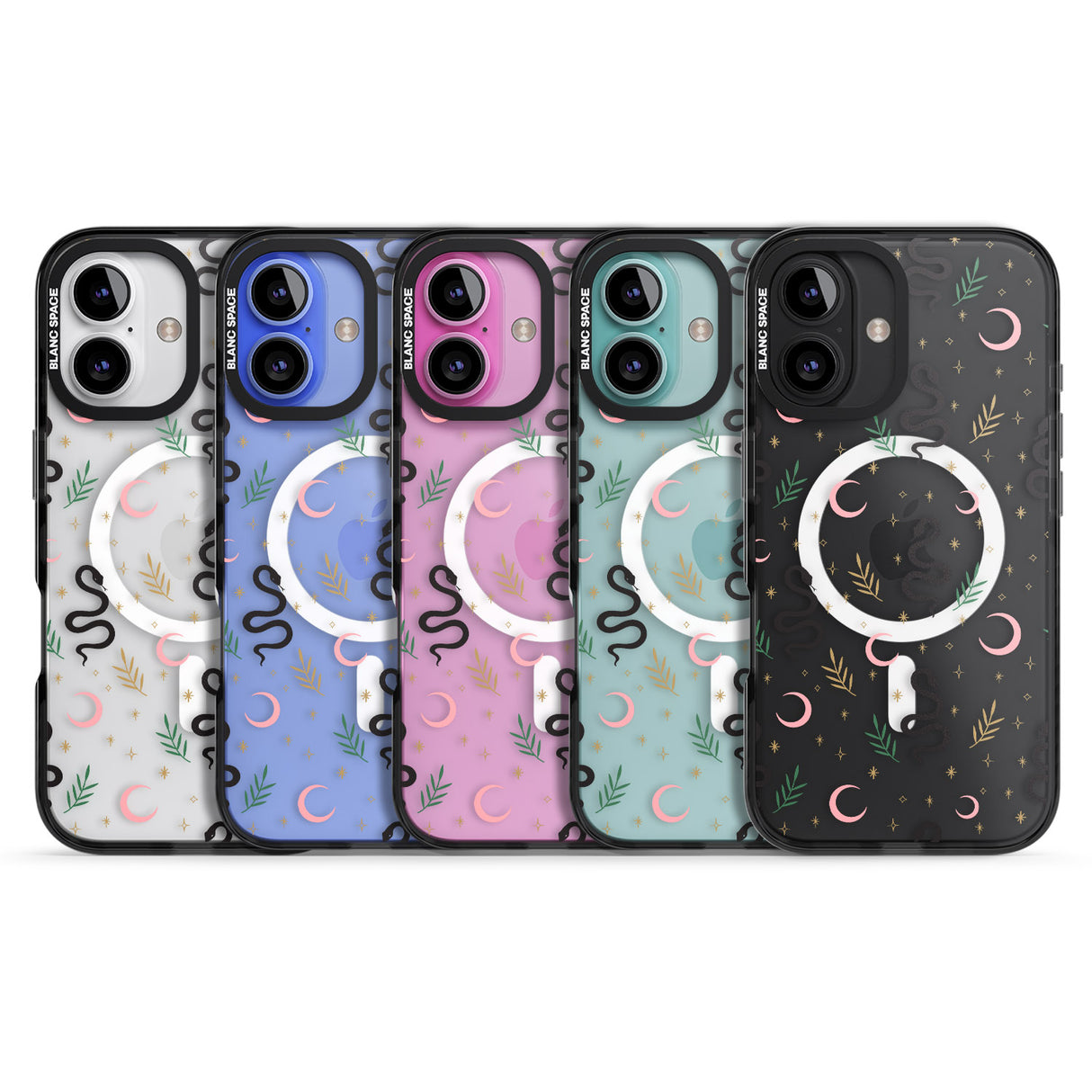 iPhone 16 Pro Max Snake & Moon Pattern (Clear) Black Impact Phone Case